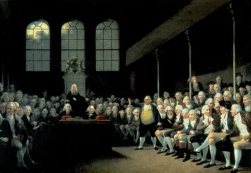 Charles James Fox (1749-1806) dirigindo-se à Câmara dos Comuns durante o Ministério Pitt