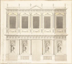 Uma elevação do pavilhão do palácio Sultana Hadigé em Defterdar Bournou