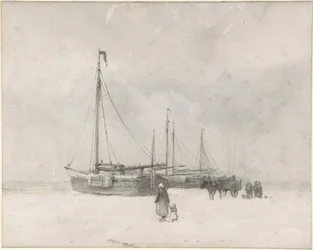 Barcos de pesca na praia no inverno