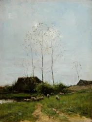 Paisagem com pastor e ovelha (óleo sobre tela)