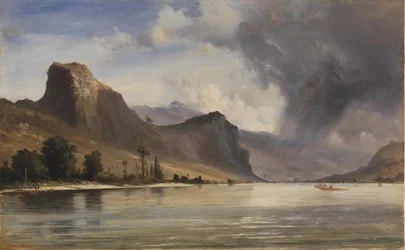Paisagem costeira com montanhas. Uma tempestade se formando