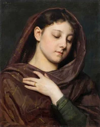 Alemão: Retrato de uma rapariga com o gesto da Virgem Maria