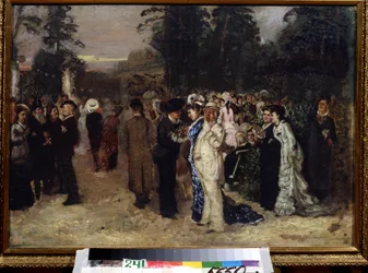 Festivais publiques au parc Sokolniki (Moscou) (Festivais públicos em Sokolniki). Peinture de Nikolai Pavlovich Chekhov (1859-1889). Huile sur toile, art russe. Museu Literário Central do Estado, Moscou.