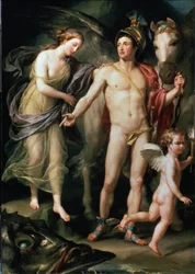 Andromede e Persee segurando seu suporte Pegase