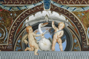 Putti com um Pelicano, de Anton Raphael Mengs, detalhe, mídia mista
