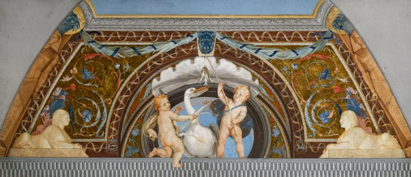Putti com um Pelicano, de Anton Raphael Mengs, detalhe, mídia mista