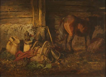 Interior do estábulo com cavalo