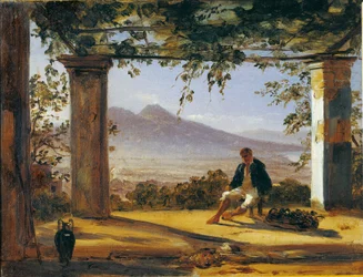 Itália, debaixo de uma árvore com o Monte Vesúvio em fundo (óleo sobre tela)