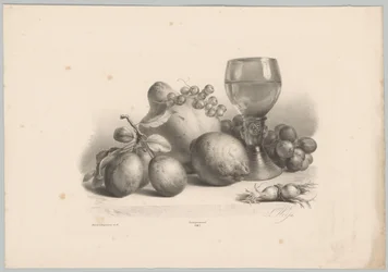 Natureza morta com vidro, ameixas, limão, uvas e avelãs
Flor e Fruta Studien (...) 10ª prestação (título da série)