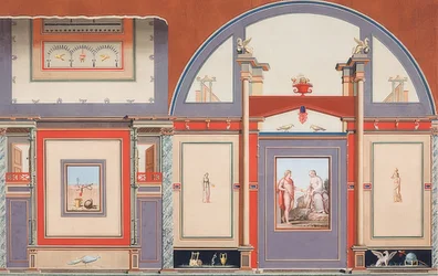 Pintura mural de uma casa romana nos terrenos da Villa Negroni em Roma, Marte (?), Vénus e Cupido. 1793