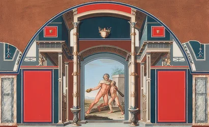 Pintura mural de uma casa romana nos terrenos da Villa Negroni, em Roma, Hércules embriagado. 1781