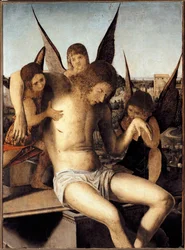 Pieta com três anjos O Cristo morto apoiado por três anjos no seu túmulo Pintura de Antonello di Antonio dit Antonello da Messina (1430-1479) 1475 Dim 145* 85 cm Veneza Museo Correr