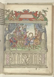 Actuação alegórica em palco no final da Stone Road, 1578