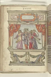Estágio em que as personificações da Glória, Majestade, Generosidade, Magnificência e Modéstia juntas seguram uma coroa, 1578