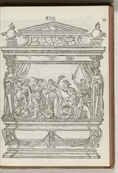 Segundo cadafalso decorado com palco: o príncipe afugenta a guerra e a discórdia, 1577
