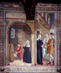 Vida de Santa Francisca Romana : Um barril de vinho usado pela santa para os pobres é encontrado milagrosamente cheio (Fresco