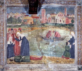 Vida de Santa Francesca Romana : Um homem é ressuscitado pelo santo depois de ser afogado no Tibre (Fresco