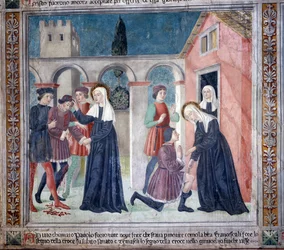 Vida de Santa Francisca Romana : A santa cura um homem ferido (Fresco
