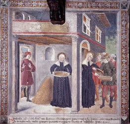 Vida de Santa Francisca Romana : durante uma grave fome em 1402, Francesca dá todo o seu grão aos pobres (Fresco