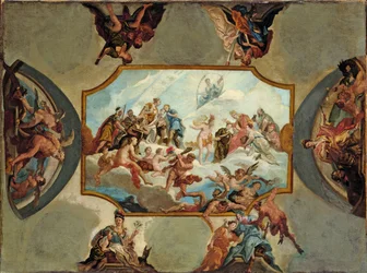 Reverência a Johann Wilhelm, Eleitor Palatino. Projeto para uma pintura no teto do Castelo de Bensberg, 1709