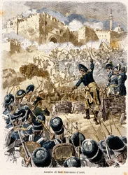 Campanha do Egito: O Cerco de São João de Acre por Napoleão Bonaparte (1769-1821) 1799 Gravura de Antonio Bonamore (1845-1907) de "" Napoleon Story "" 1893