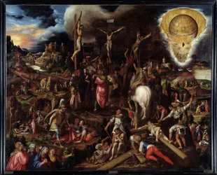 Cenas de paixão: oração no jardim das oliveiras, traição de Judas, prisão de Cristo, Cristo desprezado, ascensão ao Calvário (Via Sacra), crucificação, ressurreição... Pintura de Antonio Campi (1526-1587) Ec. Ital