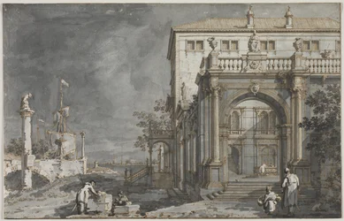 Capriccio: um palácio com pátio à beira da lagoa