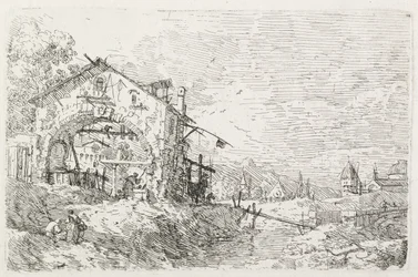 Exibições: Uma mulher desenhando água sob um arco, 1735-1746.