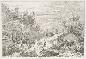 Vista: Paisagem de montanha com cinco pontes, 1735-1746.