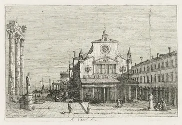 Exibições: Três colunas e uma estátua na costa do mar, 1735-1746.