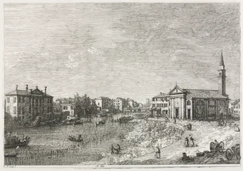 Vista: Vista de Dolo, uma cidade no Brenta, oeste de Veneza, 1735-1746.