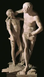 Dédalo e Ícaro, escultura em mármore, altura 220 cm