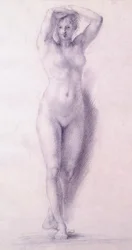 Figura feminina com braços levantados por Antonio Canova (1757-1822), desenhando