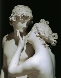 Vénus e Adónis por Antonio Canova (1757-1822), grupo de figuras em mármore, detalhe