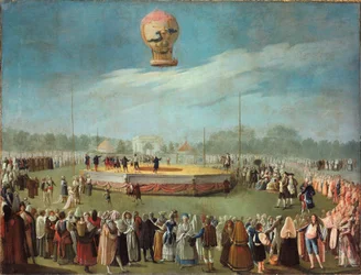 Ascensão do balão na presença do rei Carlos IV e da sua corte
