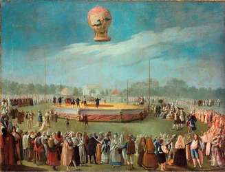 Ascensão de um Balão na presença do Tribunal de Carlos IV de Espanha (1748-1819) - Pintura de Antonio Carnicero Mancio (1748-1814), óleo sobre tela