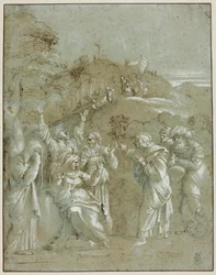 A Virgem, as Santas Mulheres e os Santos João, Tiago e José de Arimateia, com Cristo a caminho do Calvário