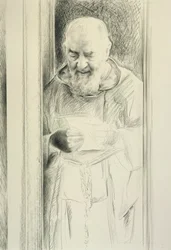Padre Pio Reading, 1988-89 (carvão no papel)