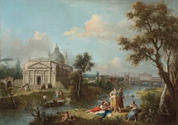 Italianate river landscape (óleo sobre tela)