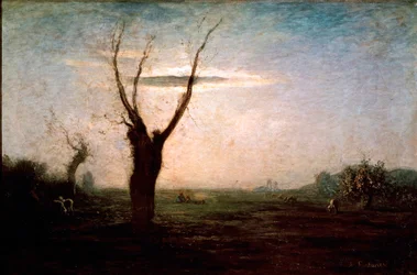 April Landscape of late winter with a tree still without leaves (Paisagem de Abril do final do Inverno com uma árvore ainda sem folhas). Pintura de" Antonio Fontanesi (1812-1882)