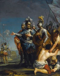 Saint Louis Partida Para A Cruzada par Antonio Gionima (1697-1732) - Óleo sobre cobre, 45x35,8 - Coleção Privada