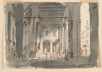 Pórtico na entrada do teatro em Brescia