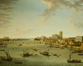 O Tâmisa do terraço de Somerset House olhando na direção de Westminster