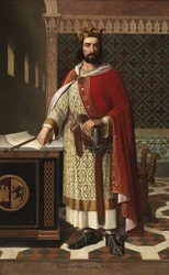 Retrato do Rei Fernando I de Leão (1016-1065) (Retrato de Fernando I de Leão chamado o grande) Pintura de Antonio Maffei Rosal (1817-1868) 1855 Palacio de las Cortes, Madrid