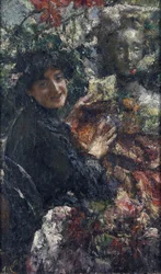 Retrato "Aurelia" de um modelo romano apelidado de Cornacchia (corvo) Pintura de Antonio Mancini (1852-1930), óleo sobre tela, 94 x 59,7 cm, cerca de 1906 Galeria Nacional de Londres