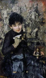 Mulher com tinteiro, ca. 1875, de Antonio Mancini (1852-1930), óleo sobre tela