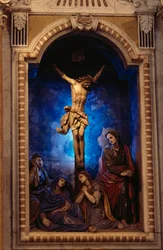 Crucificação, de Anton Maria Maragliano (1664-1739), Capela do Crucifixo, Santuário de Nossa Senhora da Acquasanta, Acquasanta, Génova, Ligúria, Itália