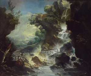 Paisagem com cachoeira, c.1700-07 (óleo sobre tela)