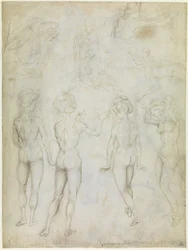 Quatro estudos de um nu feminino, uma anunciação e dois estudos de uma mulher nadando, c.1425