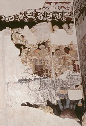 Cavaleiros da Távola Redonda em sua busca pelo Santo Graal expostos sinopie e detalhe afresco de 78576